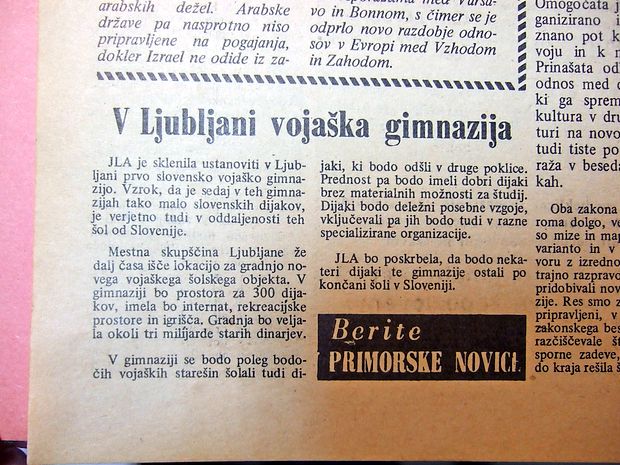 JLA je sklenila v Ljubljani ustanoviti prvo slovensko vojaško
gimnazijo.