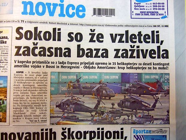 V koprsko pristanišče so s hrvaško ladjo, ki je plula pod
liberijsko zastavo, pripeljali 35 helikopterjev in opremo za
deseti kontingent ameriške vojske v Bosni in Hercegovini.