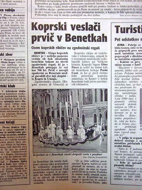 Na znamenito zgodovinsko regato, ki je leta 2001 štela že krepkih 700 let, so
Benečani prvič v zgodovini medse povabili tudi tuje ribiče - iz Kopra in Umaga.