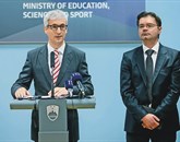 Minister Jernej Pikalo (levo) in državni sekretar Mirko Pečarič napovedujeta tudi stabilnejše financiranje visokošolskih zavodov   Foto: STA