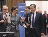 Alenka Bratušek na bruseljskem vrhu v družbi britanskega premierja Davida Camerona  Foto: STA