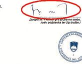  Izsek iz pooblastila FHŠ pisarni Senica, podpisanega 29. februarja letos. Rado Bohinc, ki mu je mandat rektorja prenehal novembra lani, je o rdeče obkroženem podpisu dejal: “Lahko bi bil moj.” 